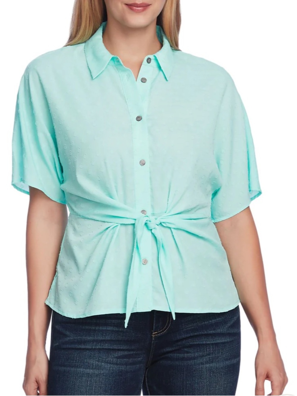 XS Vince Camuto Aqua Tie Front Button Up Blouse